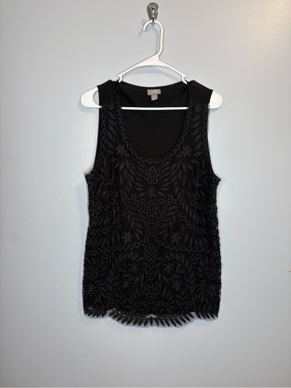 J. Jill Black Embroidered Scoop Neck Camisole Tank Sleeveless Women’s Medium